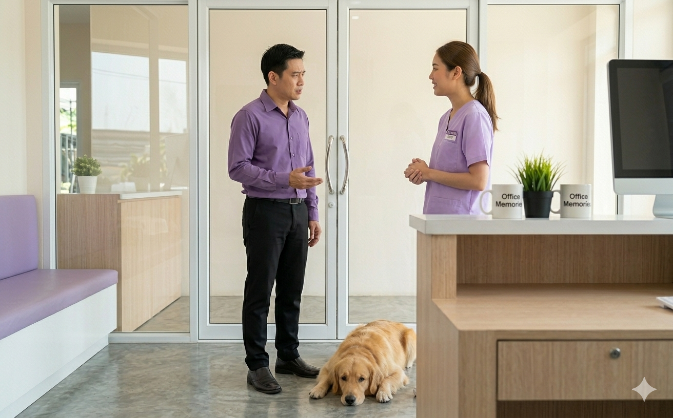 หมอและพยาบาลคลินิกรักษาสัตว์คุยดีมาก